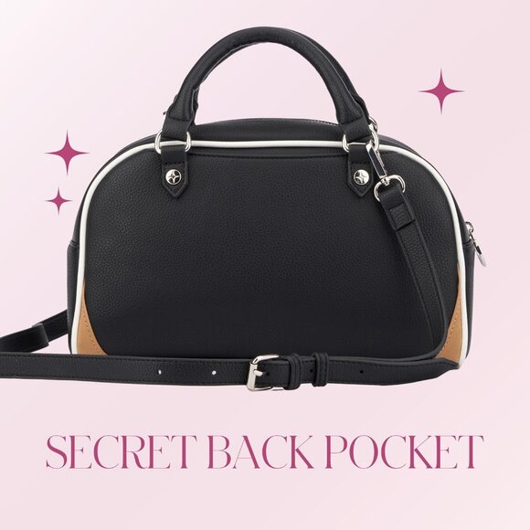 Paris Hilton Varsity Vegan Leather Bowler Satchel Hand Bag with Removable Strap - Picture 8 of 10